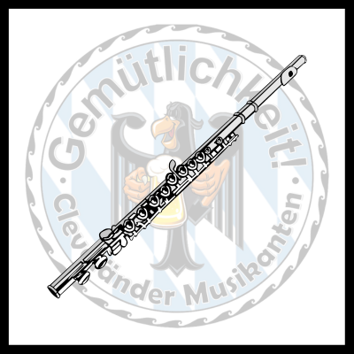 A flute overlaid on the band logo.
