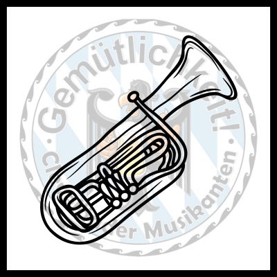 A tuba overlaid on the band logo.