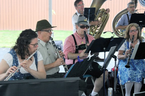 A closeup of the woodwind section