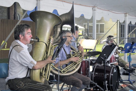 A tuba player and a Sousaphone player